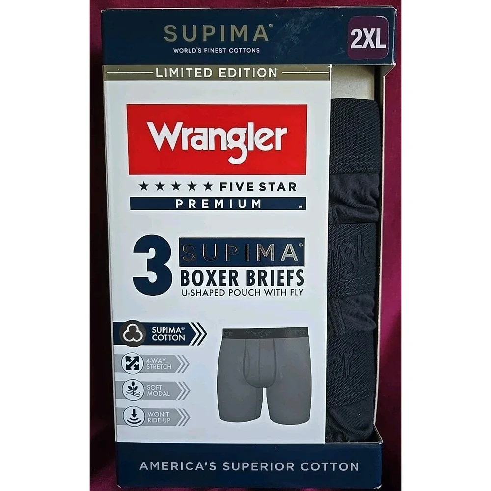 Wrangler Five‎ Star Premium 3 Supima Boxer Briefs Size 2XL, Limited Edition